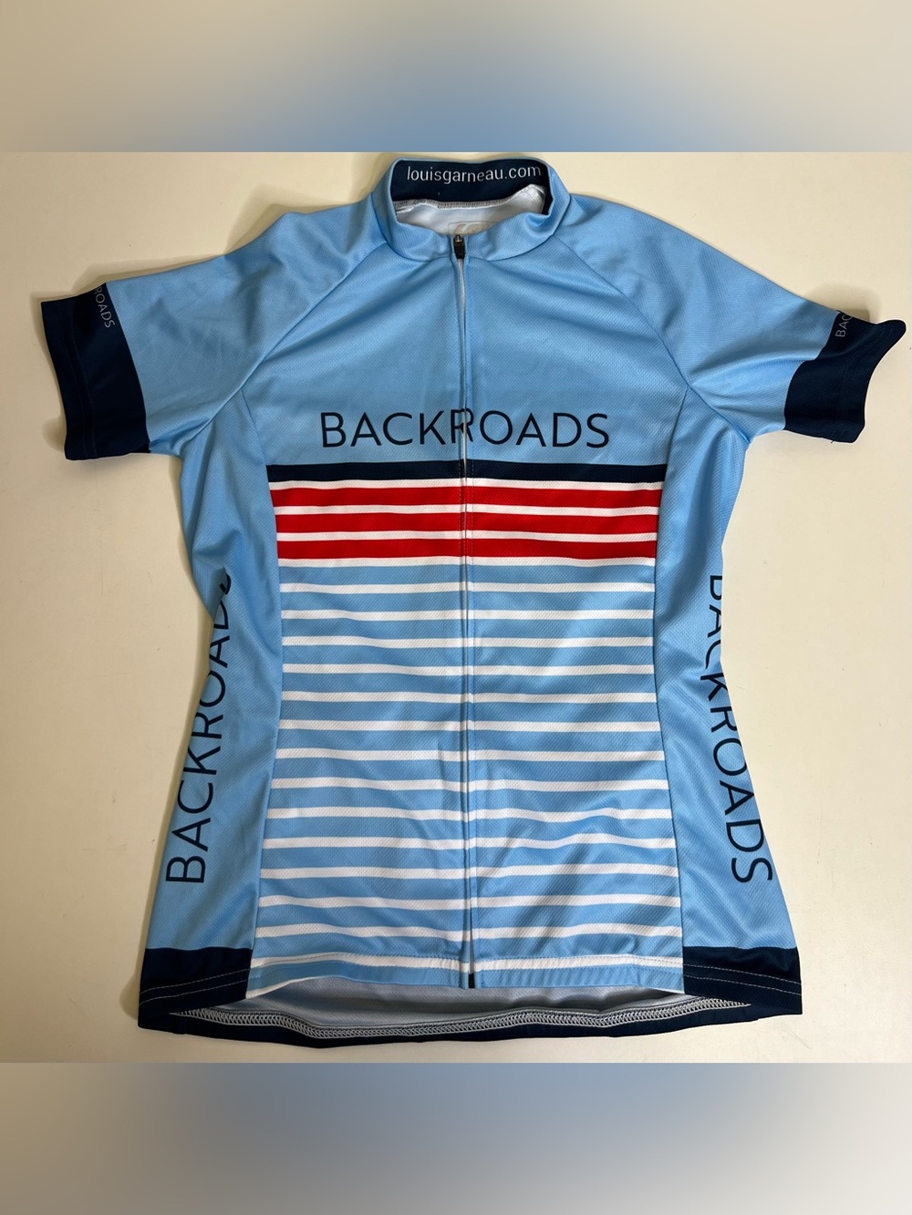 Louis Garneau Women’s Cycling Jersey Backroads Blue/Red Stripes - Size Small